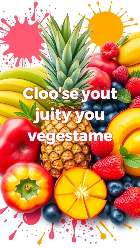 Creative Juicy Username Ideas A colorful collage of fruits and vegetables representing juicy username ideas.